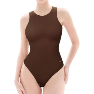 image:imagePopilush Body Suits For Womens Tummy Control Compression Halter Bodysuit Thong Cotton Tank TopMocca
