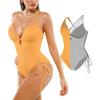 image:imagePopilush One Piece Swimsuits for Women Tummy Control Shapewear Bathing Suit with Adjustable Drawstring 2026 Summer SwimsuitOrange