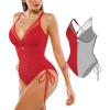 image:imagePopilush One Piece Swimsuits for Women Tummy Control Shapewear Bathing Suit with Adjustable Drawstring 2026 Summer SwimsuitRed