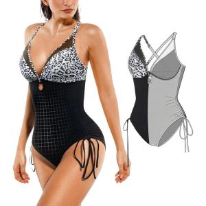 image:imagePopilush One Piece Swimsuits for Women Tummy Control Shapewear Bathing Suit with Adjustable Drawstring 2026 Summer SwimsuitLeopard Black