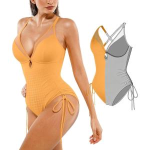 image:imagePopilush One Piece Swimsuits for Women Tummy Control Shapewear Bathing Suit with Adjustable Drawstring 2026 Summer SwimsuitOrange