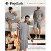 image:imagePopilush Mens Pajamas Set  Soft Comfy Modal Pjs Sets Lightweight Crewneck Short Sleeve Lounge Sleepwear Shorts with PocketsBlack