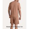 image:imagePopilush Mens Pajamas Set  Soft Comfy Modal Pjs Sets Lightweight Crewneck Short Sleeve Lounge Sleepwear Shorts with PocketsBrown