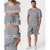 image:imagePopilush Mens Pajamas Set  Soft Comfy Modal Pjs Sets Lightweight Crewneck Short Sleeve Lounge Sleepwear Shorts with PocketsGrey
