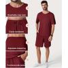 image:imagePopilush Mens Pajamas Set  Soft Comfy Modal Pjs Sets Lightweight Crewneck Short Sleeve Lounge Sleepwear Shorts with PocketsRed