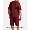 image:imagePopilush Mens Pajamas Set  Soft Comfy Modal Pjs Sets Lightweight Crewneck Short Sleeve Lounge Sleepwear Shorts with PocketsRed