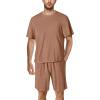 image:imagePopilush Mens Pajamas Set  Soft Comfy Modal Pjs Sets Lightweight Crewneck Short Sleeve Lounge Sleepwear Shorts with PocketsBrown