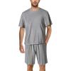 image:imagePopilush Mens Pajamas Set  Soft Comfy Modal Pjs Sets Lightweight Crewneck Short Sleeve Lounge Sleepwear Shorts with PocketsGrey