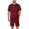 image:imagePopilush Mens Pajamas Set  Soft Comfy Modal Pjs Sets Lightweight Crewneck Short Sleeve Lounge Sleepwear Shorts with PocketsRed