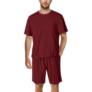 image:imagePopilush Mens Pajamas Set  Soft Comfy Modal Pjs Sets Lightweight Crewneck Short Sleeve Lounge Sleepwear Shorts with PocketsRed