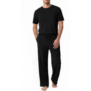 image:imagePopilush Mens Pajamas Set Soft Modal Lounge Pjs Set Home Street Comfort Crewneck Short Sleeve Sleepwear with PocketsBlack