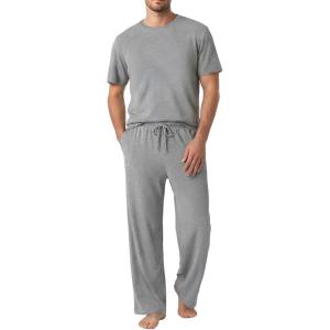 image:imagePopilush Mens Pajamas Set Soft Modal Lounge Pjs Set Home Street Comfort Crewneck Short Sleeve Sleepwear with PocketsGrey