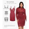image:imagePopilush Lace Long Sleeve Dress  Shapewear Formal Mother of Bride Dresses Sheer Mesh Wedding Guest Mini Dress for WomenBurgundy