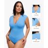 image:imagePopilush Shapewear Bodysuits for Women Deep V Neck Cap Sleeve Thong Body Suit Tummy Control Plus Size Going Out TopsBlue
