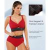 image:imagePopilush Tummy Control Swimsuits for Women  High Waisted Bikini Sets Shapewear with Boho Trim 4 Way Wear Pool and BeachRed