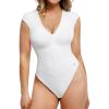 image:imagePopilush Shapewear Bodysuits for Women Deep V Neck Cap Sleeve Thong Body Suit Tummy Control Plus Size Going Out TopsWhite