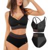 image:imagePopilush Tummy Control Swimsuits for Women  High Waisted Bikini Sets Shapewear with Boho Trim 4 Way Wear Pool and BeachBlack