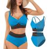 image:imagePopilush Tummy Control Swimsuits for Women  High Waisted Bikini Sets Shapewear with Boho Trim 4 Way Wear Pool and BeachBlue