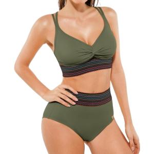 image:imagePopilush Tummy Control Swimsuits for Women  High Waisted Bikini Sets Shapewear with Boho Trim 4 Way Wear Pool and BeachGreen