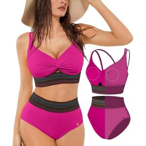 image:imagePopilush Tummy Control Swimsuits for Women  High Waisted Bikini Sets Shapewear with Boho Trim 4 Way Wear Pool and BeachPurple