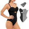 image:imagePopilush One Piece Swimsuit Tummy Control Cutout High Waisted Swimwear Removable Straps Bathing Suit for BeachBlack