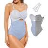 image:imagePopilush One Piece Swimsuit Tummy Control Cutout High Waisted Swimwear Removable Straps Bathing Suit for BeachSea Blue With Ivory