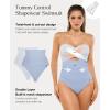image:imagePopilush One Piece Swimsuit Tummy Control Cutout High Waisted Swimwear Removable Straps Bathing Suit for BeachSea Blue With Ivory