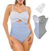 image:imagePopilush One Piece Swimsuit Tummy Control Cutout High Waisted Swimwear Removable Straps Bathing Suit for BeachSea Blue With Ivory