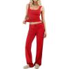 image:imagePopilush Pajamas for Women Set 2 Piece Modal Lounge Wear Sleeveless Ribbed Tank Top and Shorts for Holiday Party PjsRed