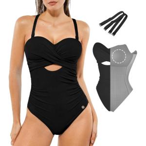 image:imagePopilush One Piece Swimsuit Tummy Control Cutout High Waisted Swimwear Removable Straps Bathing Suit for BeachBlack