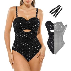 image:imagePopilush One Piece Swimsuit Tummy Control Cutout High Waisted Swimwear Removable Straps Bathing Suit for BeachBlack With Dots