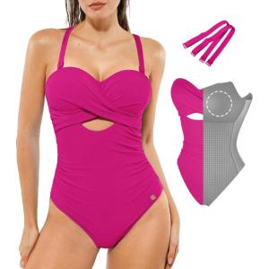 image:imagePopilush One Piece Swimsuit Tummy Control Cutout High Waisted Swimwear Removable Straps Bathing Suit for BeachFestive Amethyst