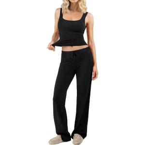 image:imagePopilush Pajamas for Women Set 2 Piece Modal Lounge Wear Sleeveless Ribbed Tank Top and Shorts for Holiday Party PjsBlack