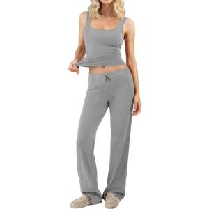 image:imagePopilush Pajamas for Women Set 2 Piece Modal Lounge Wear Sleeveless Ribbed Tank Top and Shorts for Holiday Party PjsGrey