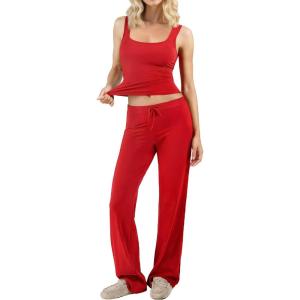 image:imagePopilush Pajamas for Women Set 2 Piece Modal Lounge Wear Sleeveless Ribbed Tank Top and Shorts for Holiday Party PjsRed