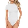 image:imagePopilush Bodysuits for Women Short Sleeve Round Neck Casual Basic T Shirt Thong Body Suits TopWhite