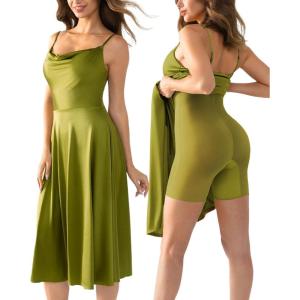 image:imagePopilush Evening Dresses for Women All in One Shapewear ALine Midi Dress with Built in Bra Tummy Control Tea PartyGreen