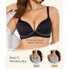image:imagePopilush Wireless Lace Bras for Women No Underwire Deep V Push Up Seamless Bralettes Comfortable T Shirt Bra 3D MoldedBlack
