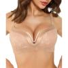 image:imagePopilush Wireless Lace Bras for Women No Underwire Deep V Push Up Seamless Bralettes Comfortable T Shirt Bra 3D MoldedBeige