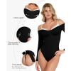 image:imagePopilush Long Sleeve Bodysuit Off The Shoulder Tops For Women Tummy Control Body Suit Built In BraBlack