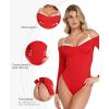 image:imagePopilush Long Sleeve Bodysuit Off The Shoulder Tops For Women Tummy Control Body Suit Built In BraRed