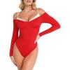 image:imagePopilush Long Sleeve Bodysuit Off The Shoulder Tops For Women Tummy Control Body Suit Built In BraRed