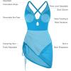 image:imagePopilush Swim Dress for Women One Piece Swimsuits Tummy Control Slimming Mesh Sheer Sarong Wraps Bathing SuitsBlue