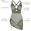 image:imagePopilush Swim Dress for Women One Piece Swimsuits Tummy Control Slimming Mesh Sheer Sarong Wraps Bathing SuitsGreen