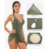 image:imagePopilush Swim Dress for Women One Piece Swimsuits Tummy Control Slimming Mesh Sheer Sarong Wraps Bathing SuitsGreen