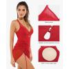 image:imagePopilush Swim Dress for Women One Piece Swimsuits Tummy Control Slimming Mesh Sheer Sarong Wraps Bathing SuitsRed