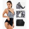 image:imagePopilush Swim Dress for Women One Piece Swimsuits Tummy Control Slimming Mesh Sheer Sarong Wraps Bathing SuitsWhite Leopard