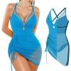 image:imagePopilush Swim Dress for Women One Piece Swimsuits Tummy Control Slimming Mesh Sheer Sarong Wraps Bathing SuitsBlue