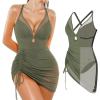 image:imagePopilush Swim Dress for Women One Piece Swimsuits Tummy Control Slimming Mesh Sheer Sarong Wraps Bathing SuitsGreen