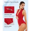 image:imagePopilush Tummy Control One Piece Swimsuit for Women Shapwear Mock Neck Zip Up Swimwear Slimming Bathing Suit Padded OutfitsRed